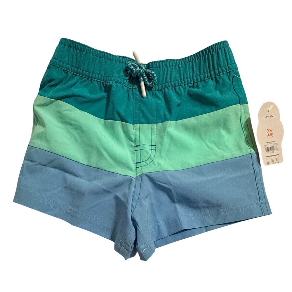Wonder Nation Swim Shorts Boys XS 4-5 Teal Bay Colorblock UPF 50+ Trunks